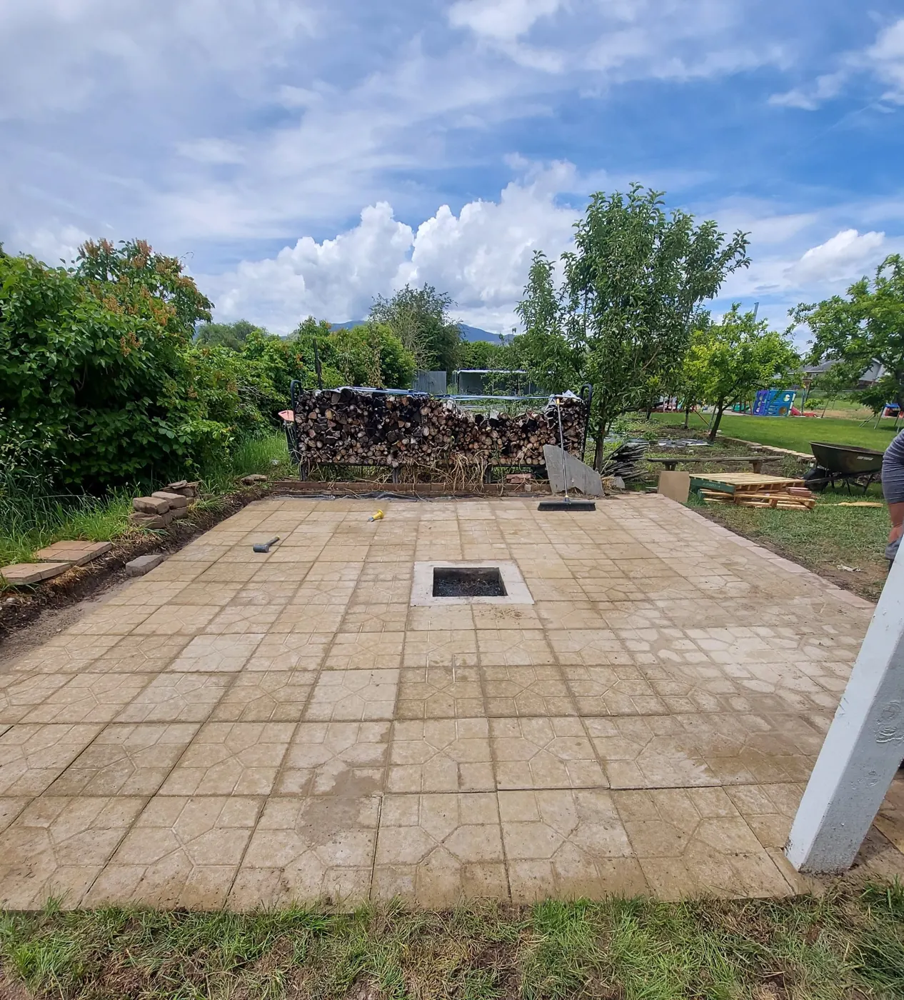 After: Bare backyard to fire-pit patio